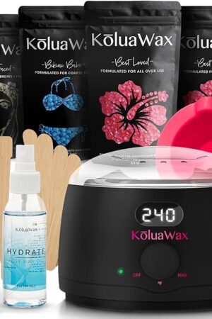 KoluaWax Premium Waxing Kit for Women - Hot Melt Wax Warmer for Hair Removal, Eyebrow, Bikini, Legs, Face, Brazilian Wax & More - Machine + 4-Pack Hard Wax Beads + Accessories, Black