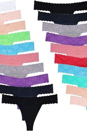 20 Pack Womens Lace Thongs Underwear Seamless T Back Low Waist See Through Panties