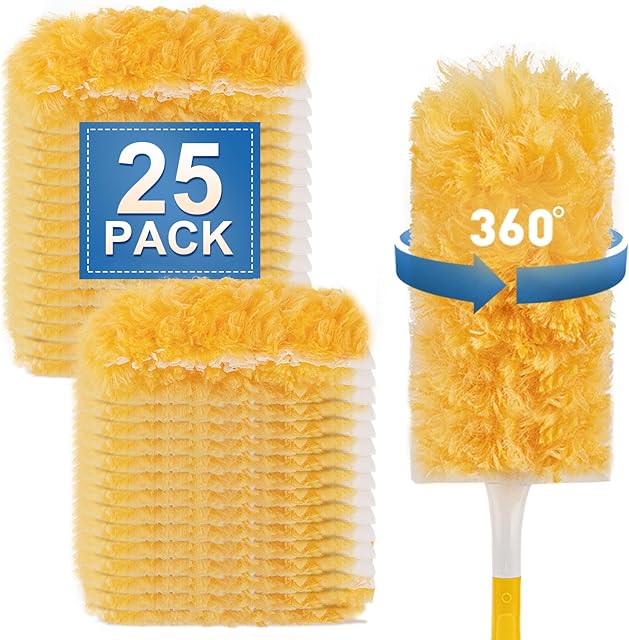 Heavy Duty Duster Refills, Unscented Disposable Dusters Kit for Cleaning Dusting Furniture Blind Ceiling Fan, Multi Surface 360 Feather Duster (25)