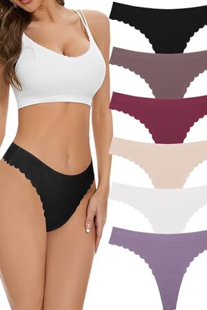 6 Pack Seamless Thongs for Women No Show Wavy Edge Side Women's Thong panties Ladies Underwear Sexy S-XL
