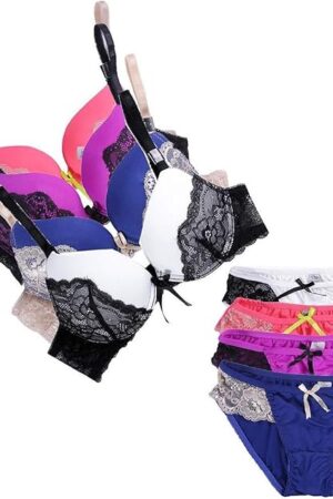 4 Pack Women's Lingerie Sexy Push Up Lace Bra Underwear Bikini Panties Set (34B)