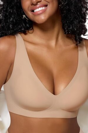 Bras for Women Deep V Seamless Wireless Support Lift No Underwire Plunge Bralettes Full Coverage Push Up Bra