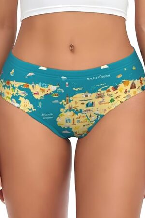 World Map With Landmarks Womens Underwear Soft Briefs Ladies Panties Sexy Lingerie