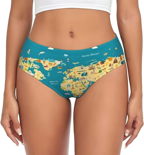 World Map With Landmarks Womens Underwear Soft Briefs Ladies Panties Sexy Lingerie