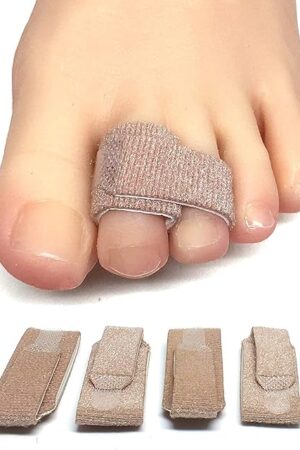 ZenToes Hammer Toe Corrector for Women & Men - Reusable Fabric Buddy Wraps for Broken Toes - Cushioned Toe Splint for Protection & Recovery & Hammertoe Straightener - 4 Count (OSFM, Beige)