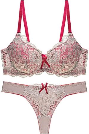 Women's Sexy Thin Cup Lace Color Block Bra Set Shaped Push Up Underwear,Pattern Fashionable Casual Convertible Bra Beige, 34B