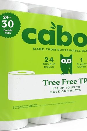Caboo Tree Free Toilet Paper | Septic Safe, Non Toxic, Chemical Free Toilet Tissue | 2 Ply Bathroom Toilet Paper | Pack of 24 Double Rolls, 300 Sheets Per Roll
