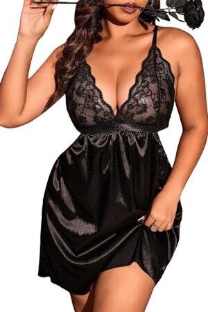 Women's Plus Size Floral Lace Satin Nightgown Cut Out Waist Backless Slips Sexy Night Dress