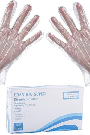Brandon-super Disposable Food Prep Gloves - 500 Piece Plastic Food Safe Disposable Gloves, Food Handling, One Size Fits Most 500 PCS