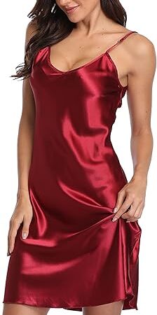 Women Satin Sleepwear Adjustable Spaghetti Strap Nightgown Short Cami Full Slip Sexy V-Neck Lingerie Chemise