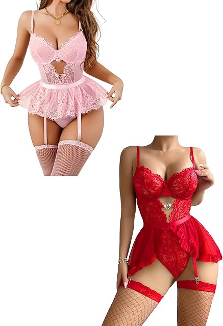 Hot Sexy Lingerie For Women Red Sexy Lingerie For Women With Garters Lace Teddy Bodysuit Stockings