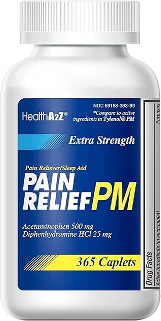 HealthA2Z? Extra Strength Pain Relief PM| Acetaminophen 500mg | Diphenhydramine 25mg | Pain Reliever & Nighttime Sleep Aid | (365 Count (Pack of 1))
