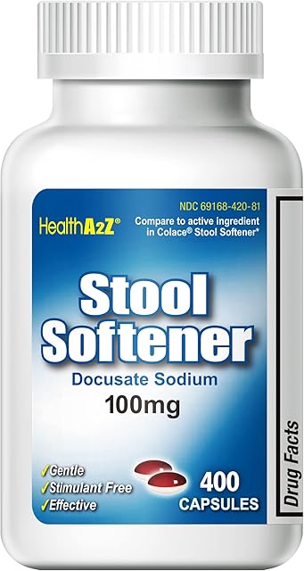 HealthA2Z? Stool Softener | Docusate Sodium 100mg | Red & White Capsules | Dependable | Gentle Constipation Relief (400 Counts)