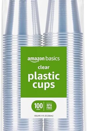 Amazon Basics Small Disposable Clear Plastic Cups, 9oz, 100 Count