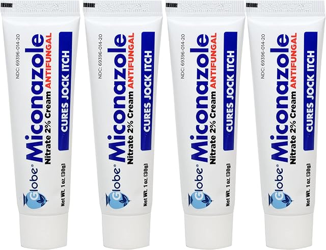 Globe (4 Pack) Miconazole Nitrate 2% Antifungal Cream, Cures Most Athletes Foot, Jock Itch, Ringworm and More 1 OZ Tube