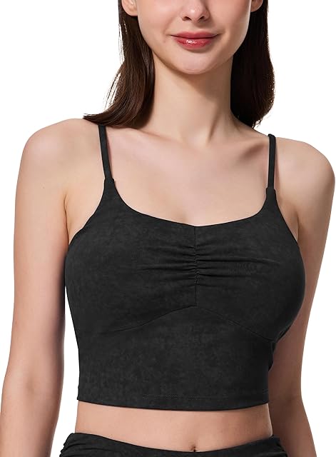Women Sweetheart V Neck Longline Sports Bra Adjustable Straps Workout Yoga Tank Top Sexy Casual Crop Top