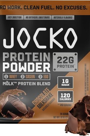 Jocko Fuel Mölk Whey Protein Powder 22g Protein - Low Sugar Monk Fruit Blend - Muscle Recovery & Growth, Packaging May Vary (26 Servings, Chocolate Milkshake)