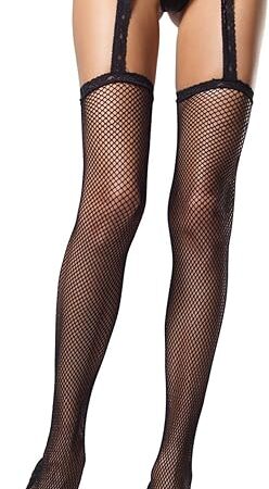 Women's Fishnet Lace Stockings with Attached Garter Belt