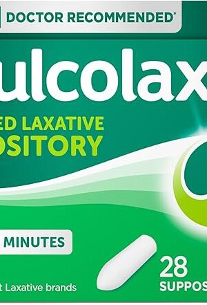 Dulcolax Stimulant Laxative Medicated Suppositories, Predictable & Effective Constipation Relief, Bisacodyl 10 mg, 28 Count, Stimulant Laxatives