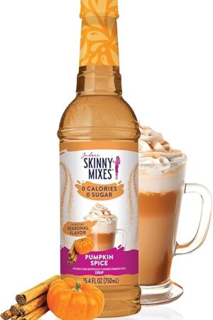 Jordan's Skinny Syrups Sugar Free Coffee Syrup, Pumpkin Spice Flavor Drink Mix, Zero Calorie Flavoring for Chai Latte, Protein Shake, Food & More, Gluten Free, Keto Friendly, 25.4 Fl Oz, 1 Pack