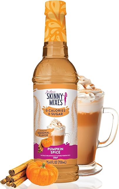 Jordan's Skinny Syrups Sugar Free Coffee Syrup, Pumpkin Spice Flavor Drink Mix, Zero Calorie Flavoring for Chai Latte, Protein Shake, Food & More, Gluten Free, Keto Friendly, 25.4 Fl Oz, 1 Pack