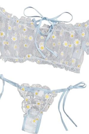 Embroidery Sleepwear Women Bra Lingerie Strapless Lace Pajamas Set Thong Bowknot lingerie sets women sexy