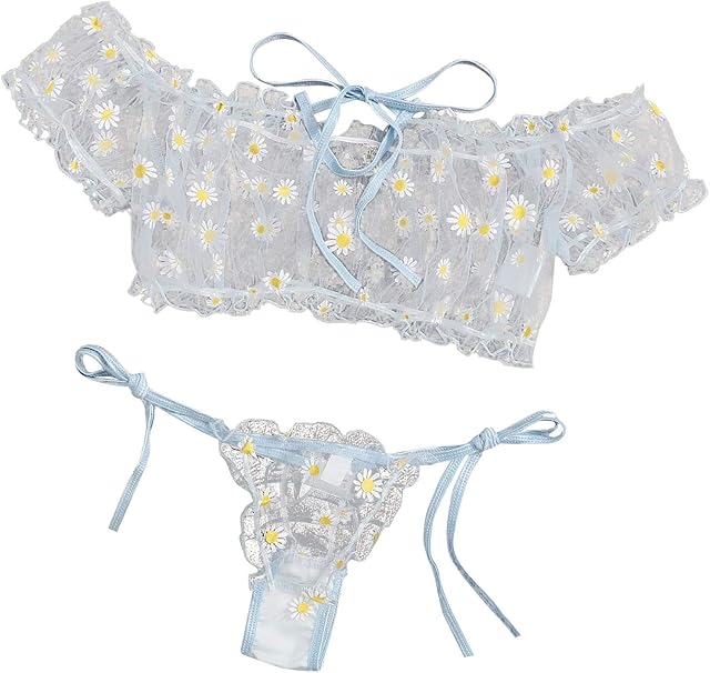 Embroidery Sleepwear Women Bra Lingerie Strapless Lace Pajamas Set Thong Bowknot lingerie sets women sexy