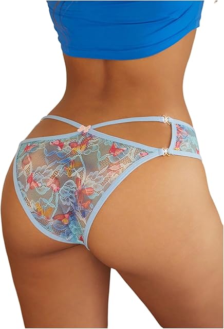 Women's Sexy Floral Lace Panties Butterfly Criss Cross Seamless Bikini Panties Brief