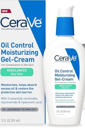 CeraVe Oil Control Moisturizing Gel-Cream, Face Moisturizer for Oily Skin, Niacinamide, Hyaluronic Acid & Oil Absorbing Technology To Rebalance Oily Skin, Non-Comedogenic, Fragrance Free & Oil-Free