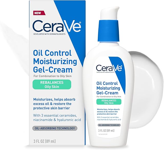 CeraVe Oil Control Moisturizing Gel-Cream, Face Moisturizer for Oily Skin, Niacinamide, Hyaluronic Acid & Oil Absorbing Technology To Rebalance Oily Skin, Non-Comedogenic, Fragrance Free & Oil-Free