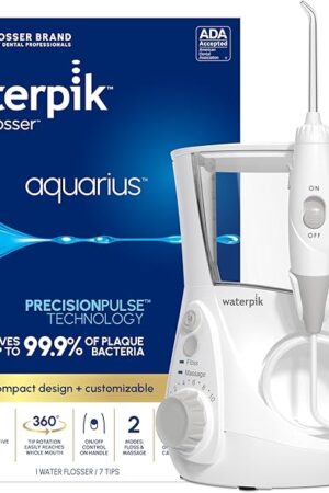 Waterpik Aquarius Water Flosser For Teeth Cleaning, Gums, Braces, Dental Care, Electric Power With 10 Settings, 7 Tips For Multiple Users And Needs, ADA Accepted, White WP-660, Packaging May Vary