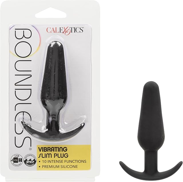 CalExotics Boundless Vibrating Slim Plug, Rechargeable 10-Function Anal Vibrator with Smooth and Soft Waterproof Silicone, 4 Inch Tapered Shape Black SE-2700-51-2
