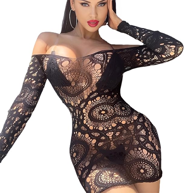 Fishnet Bodysuit Sexy Dress Mesh Backless Fish Net Bodysuit Sexy Lingerie for Women See Through Naughty Size 2-10 Black