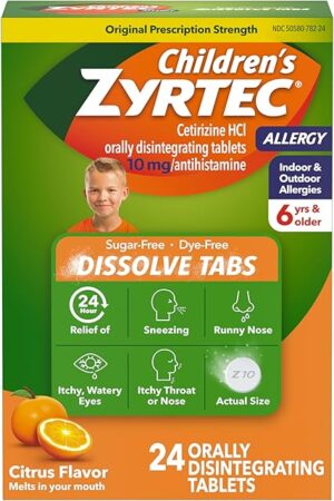 Zyrtec Children's 24 HR Dissolving Allergy Tablets, Cetirizine, Citrus Flavor, 24 ct
