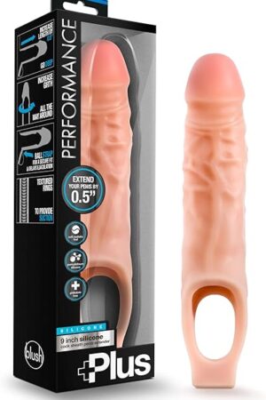 Blush Male Sex Toys - Mens Performance Plus Purio Silicone Cock Sheath - 9" Realistic Penis Extender Sleeve - Thicken 2", Extend .5" - Stretch Your Balls - Flexible Cock Enlarger Erection Enhancer Toy