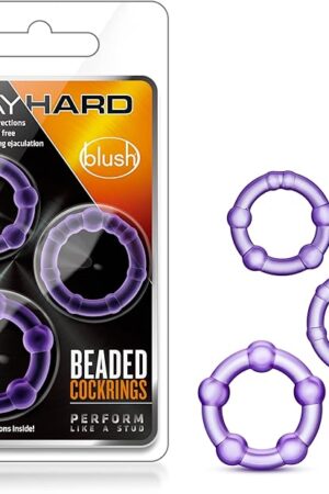 Blush Novelties Genuine Stay Hard Beaded Cock Rings in 3 Sizes - Soft, Super Stretchy - Increase Stamina - Longer, Harder, Bigger Thick Erections - Add Girth - Male Enhancement Men, Couples - Purple