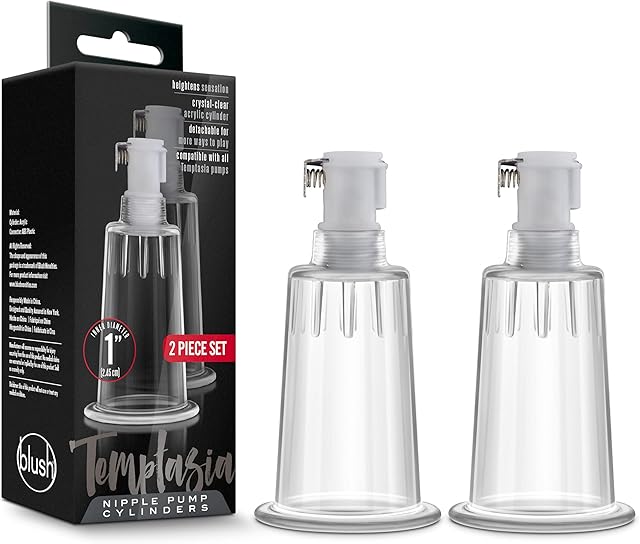 Blush Novelties Temptasia Nipple Pumping Cylinders - Set of 2-1 Inch Wide - Nterchange Compatible Replacement Upgrade for All Temptasia Nipple Pumps Sex Sexual Enhancing Toy for Women - Clear