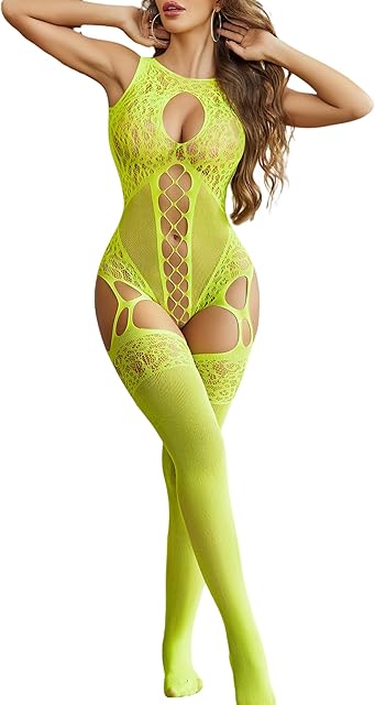 Women Lingerie Fishnet Bodysuit Mesh Body Stockings One Piece Glow Party Rave Outfits