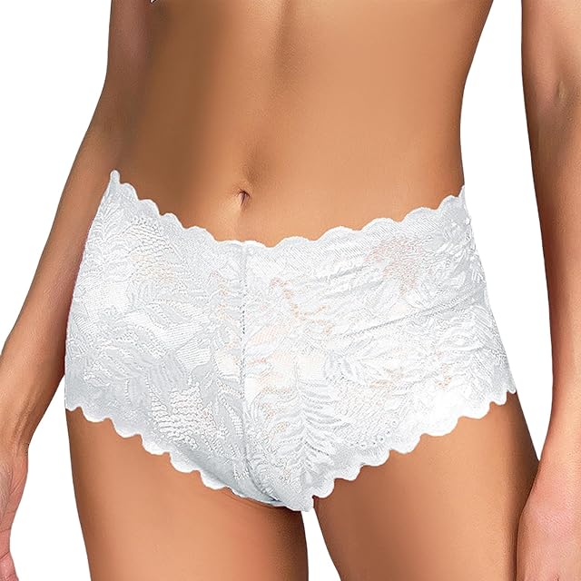 Women Sexy Boy Shorts Lace Underwear Lightweight Lingerie Panty Soft Seamless Briefs V-Waist Cheeky Panties