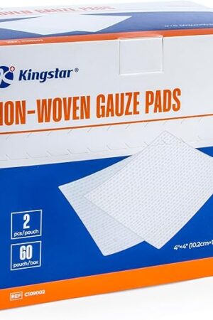 Kingstar Sterile Nonwoven Gauze Pads, 4"x 4" Wound Dressing, 60 Packs - 120 Pieces Superior Soft Sponge Pads, Higher Absorbent Gauze Compresses for Trauma or Post-Operative Wound Care