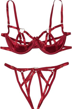 Women's 2 Piece Cut Out Underwire Sexy See Through Bra and Panty Lingerie Sets