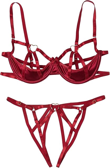 Women's 2 Piece Cut Out Underwire Sexy See Through Bra and Panty Lingerie Sets
