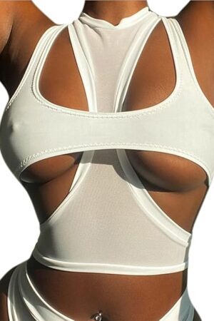 Women Sexy Cut Out Underboob Crop Top 2 Piece Racerback Athletic Tank Top T Shirt Cami Streetwear