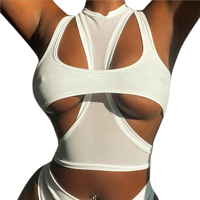 Women Sexy Cut Out Underboob Crop Top 2 Piece Racerback Athletic Tank Top T Shirt Cami Streetwear