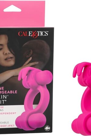 CalExotics Silicone Rechargeable Rockin Rabbit 12-Function Waterproof Vibrating Cock Ring Pink - SE-1843-45-3