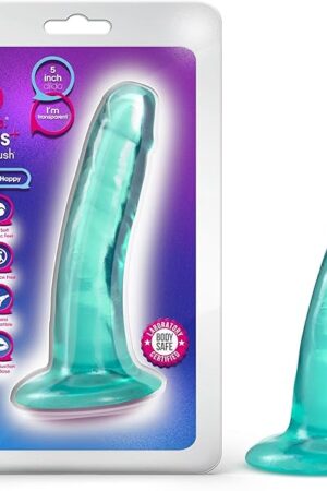 Blush Novelties B Yours Plus Hard n' Happy 5Dildo, Strong Suction Cup & Harness Compatible, Realistic Feel, Transparent Tapered Head for Adults Men Women, Teal