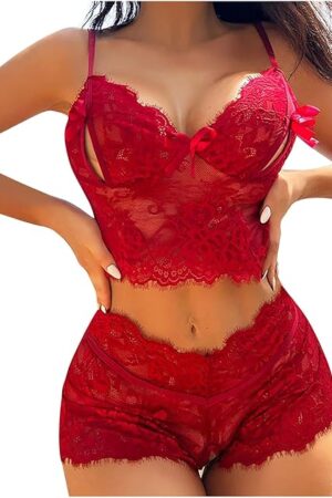 Women's Sheer Lace Sexy Lingerie Sets Exotic Shorts Sleepwear Babydoll Chemise Nighty Boudoir Outfits