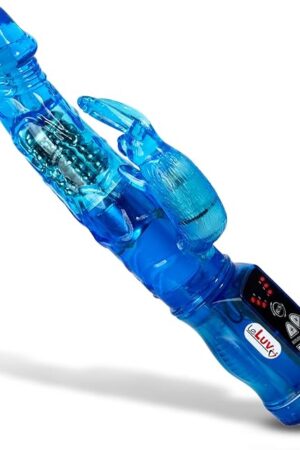 LeLuv Rabbit Vibrator Slim Bunny Showerproof Beaded Shaft Blue