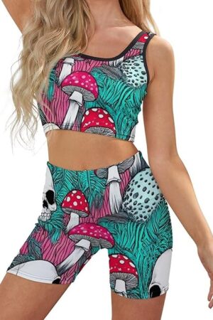 2 Pieces Sexy Gym Cloth Set Beach Seamless Ribbed Crop Top High Waist Leggings