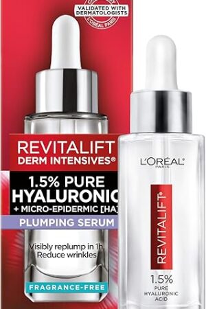 L'Oreal Paris Revitalift 15% Pure Hyaluronic Acid Serum for Face, Anti Aging Serum to Hydrate Skin & Reduce Wrinkles, Fragrance Free Skin Care for All Skin Types, 1 Oz